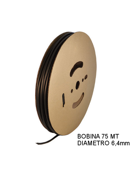 Guaina Termorestringente Nera 6,4mm - in Bobina da 75 MT
