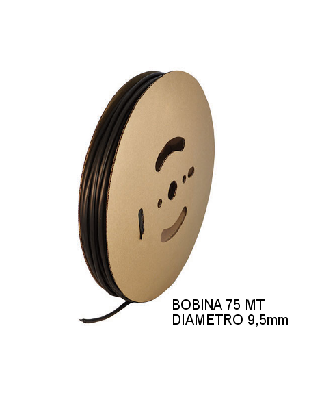 Guaina Termorestringente Nera 9,5mm - in Bobina da 75 MT