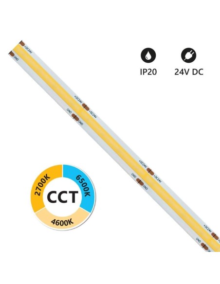 Striscia LED COB IP20 5m 2700K-6500K 24V 8+8W/m