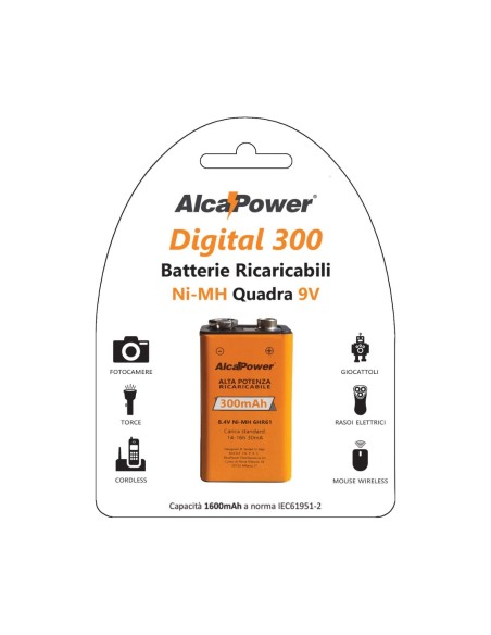Accumulatore NI-MH Quadro 9v 300mAh AP300N9V