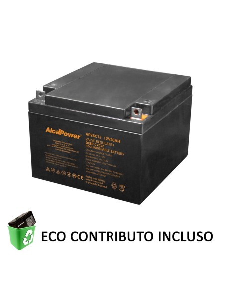 Batteria Ricaricabile Ermetica Piombo Ciclica 12V 26Ah