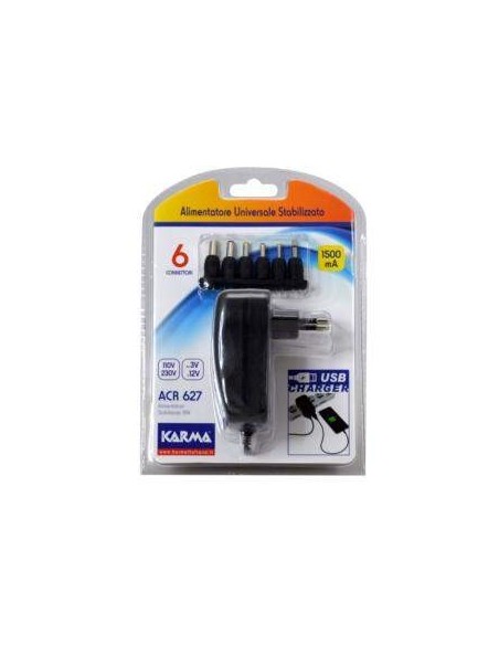 Alimentatore universale stabilizzato 18W 1500mA con USB